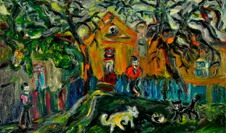 Белая кошка, черный кот